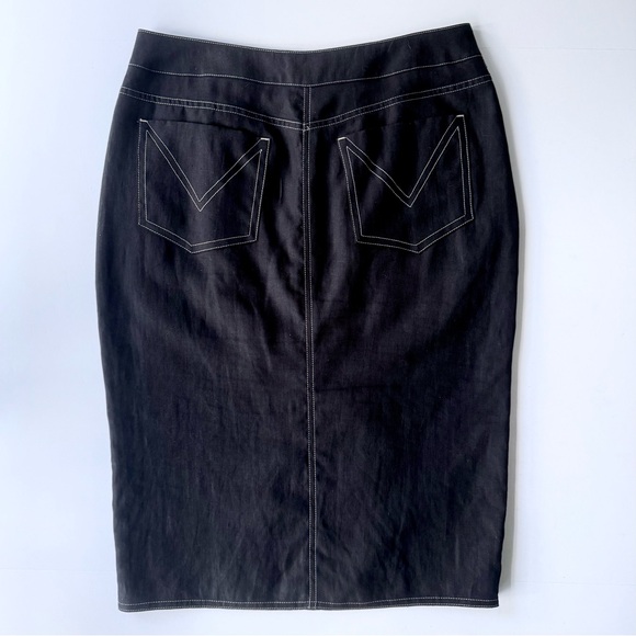 MaxMara Black Linen Midi Pencil Skirt 6 US - Picture 6 of 15